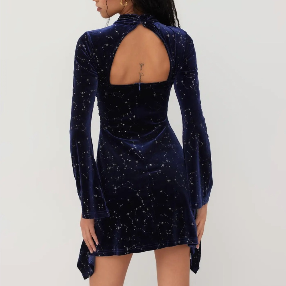 Cider Midnight Blue Velvet Dress with Star Accents
